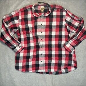 Foundry Mens 3XLT Red Black Plaid Flannel Long Sleeve Button Up Shirt Country